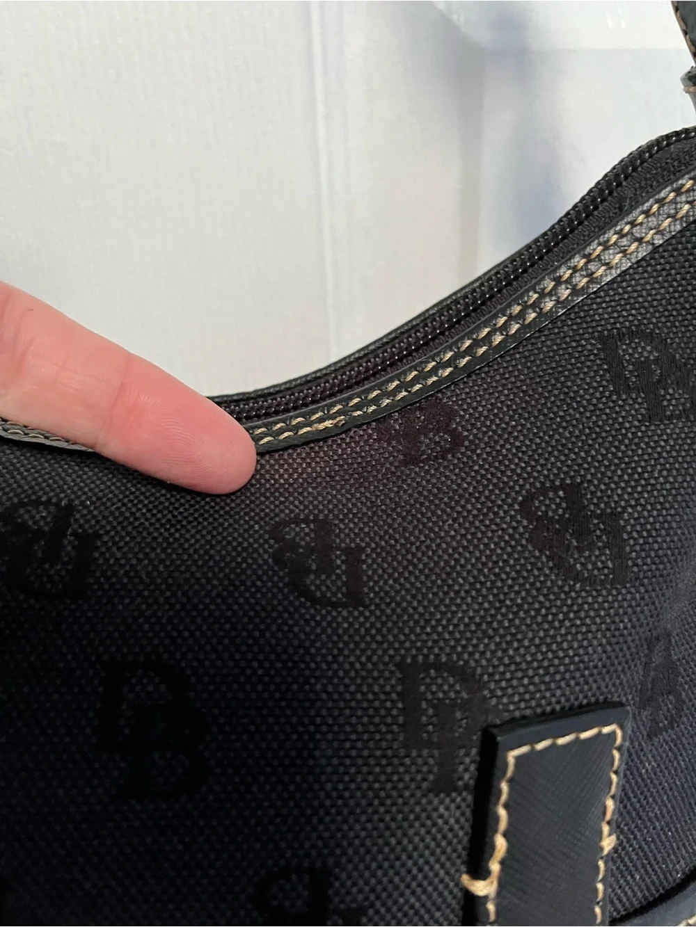 Dooney & Bourke black monogram canvas hobo handbag snap pockets Blue Duck READ
